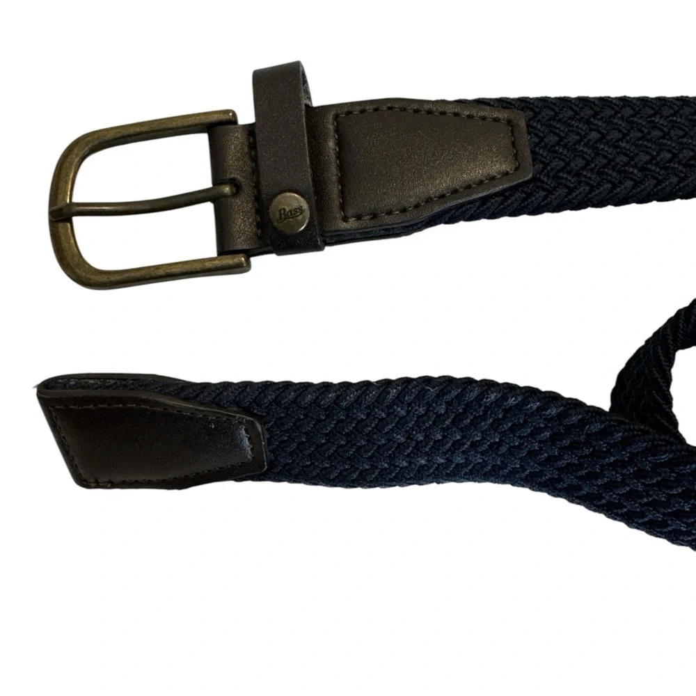 Men’s G. H. Bass & Co Braided Canvas & Genuine Leather Navy Blue Belt Size Large